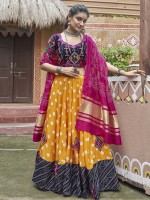 Yellow Maslin Cotton Readymade Navratri Lehenga Choli